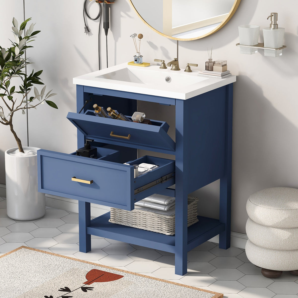 24'' Bathroom Vanity with Top Sink, Modern Bathroom Storage Cabinet with 2 Drawers
