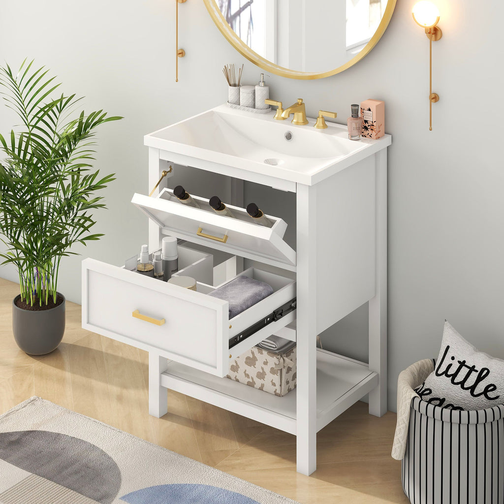 24'' Bathroom Vanity with Top Sink, Modern Bathroom Storage Cabinet with 2 Drawers, Single Sink Bathroom Vanity (Replace SW000101AAK)