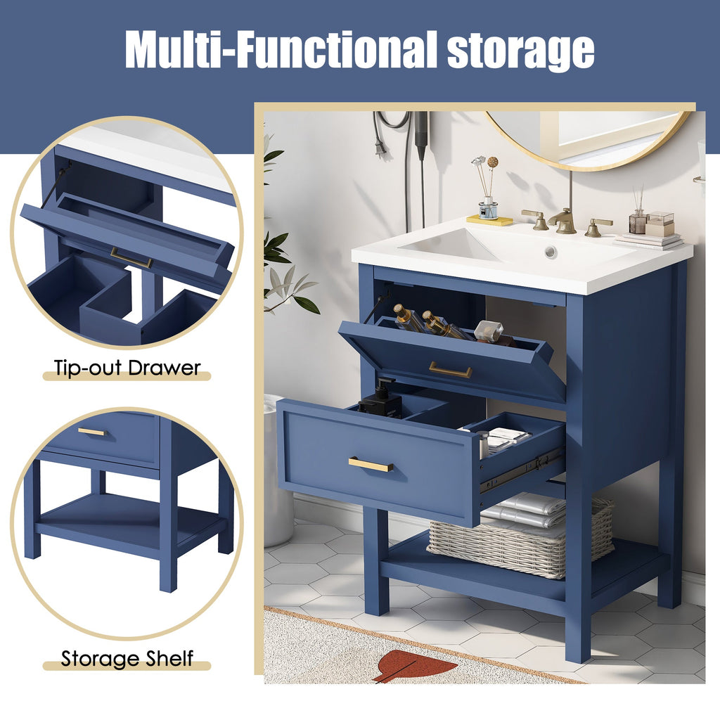 24'' Bathroom Vanity with Top Sink, Modern Bathroom Storage Cabinet with 2 Drawers