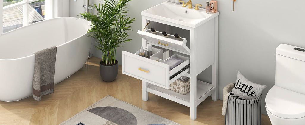 24'' Bathroom Vanity with Top Sink, Modern Bathroom Storage Cabinet with 2 Drawers, Single Sink Bathroom Vanity (Replace SW000101AAK)