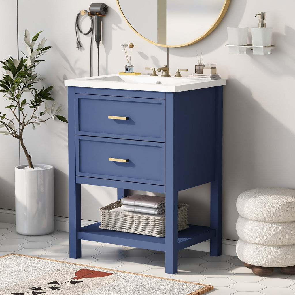 24'' Bathroom Vanity with Top Sink, Modern Bathroom Storage Cabinet with 2 Drawers