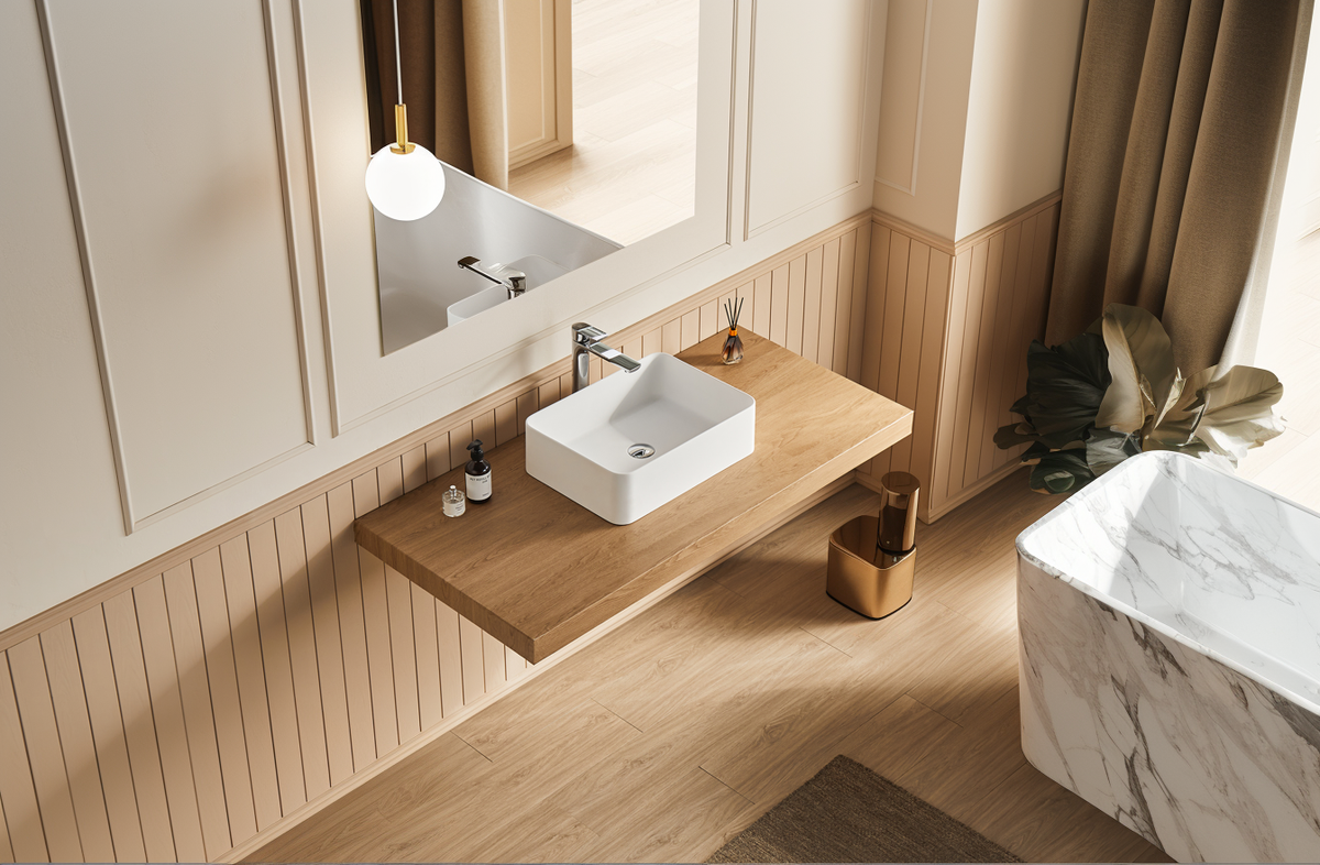 20' x 14' Solid Surface Vessel Bathroom Sink Basin in Matte White
